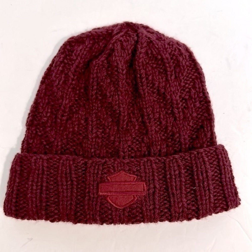 Harley-Davidson Embroidered Blank Bar & Shield Knit Cap, burgundy vintage TAGS